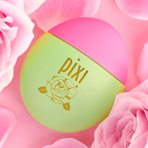 HandHero in PixiRose scent shown on a pink background with roses view 1