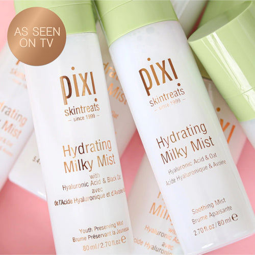 Hydrating Milky Mist on a pink background with an "As Seen on TV" sticker