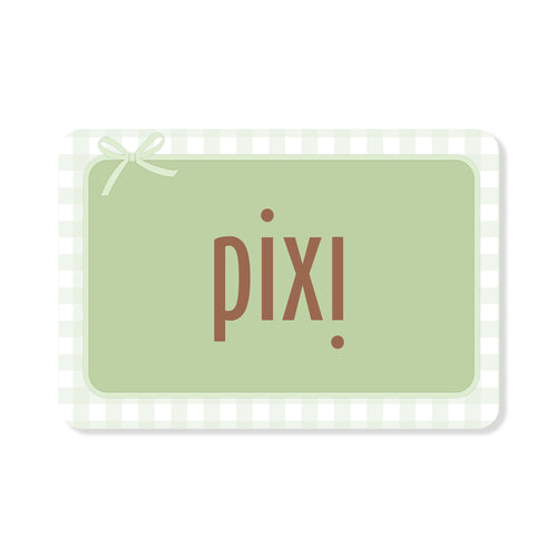 Pixi Gift Card with ribbon and green and white border design view 2