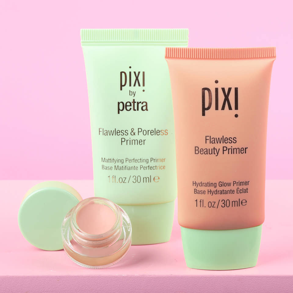 Pro Prep Trio Bundle shown on a pink background featuring Flawless Beauty Primer, Flawless & Poreless Primer and Correction Concentrate - view 1 view 2
