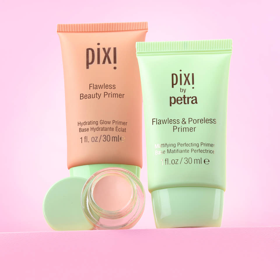Pro Prep Trio Bundle shown on a pink background featuring Flawless Beauty Primer, Flawless & Poreless Primer and Correction Concentrate - view 2 view 1