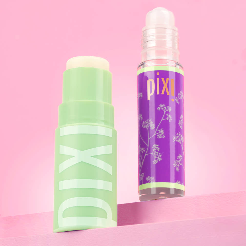 Petra's Overnight Reset featuring Glow-y Lip Oil and +Hydra LipTreat on a pink background - View 1 view 2