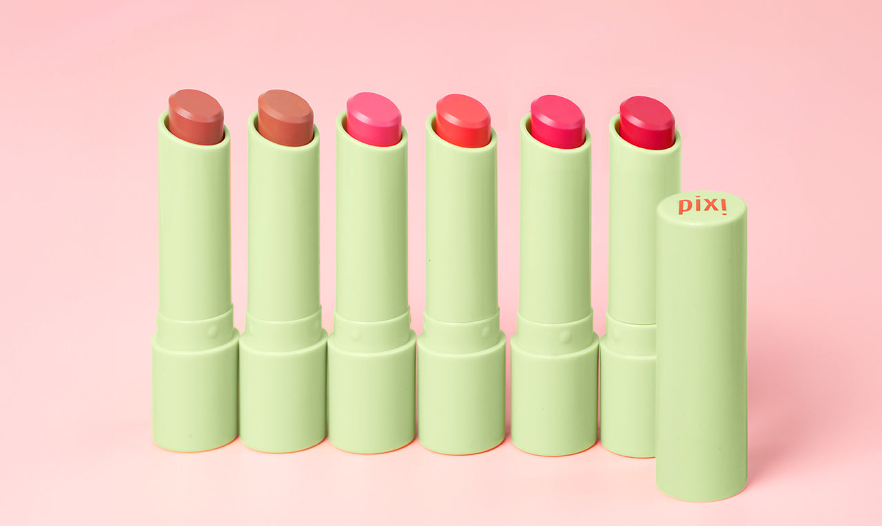 6 shades of NaturelleLip shown on a pink background - View 2